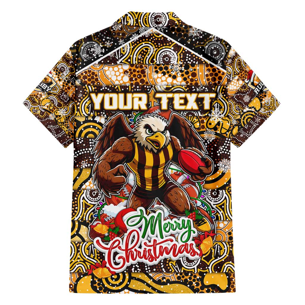 Custom Hawks Rugby Merry Christmas Family Matching Short Sleeve Bodycon Dress and Hawaiian Shirt Indigenous Australian Art