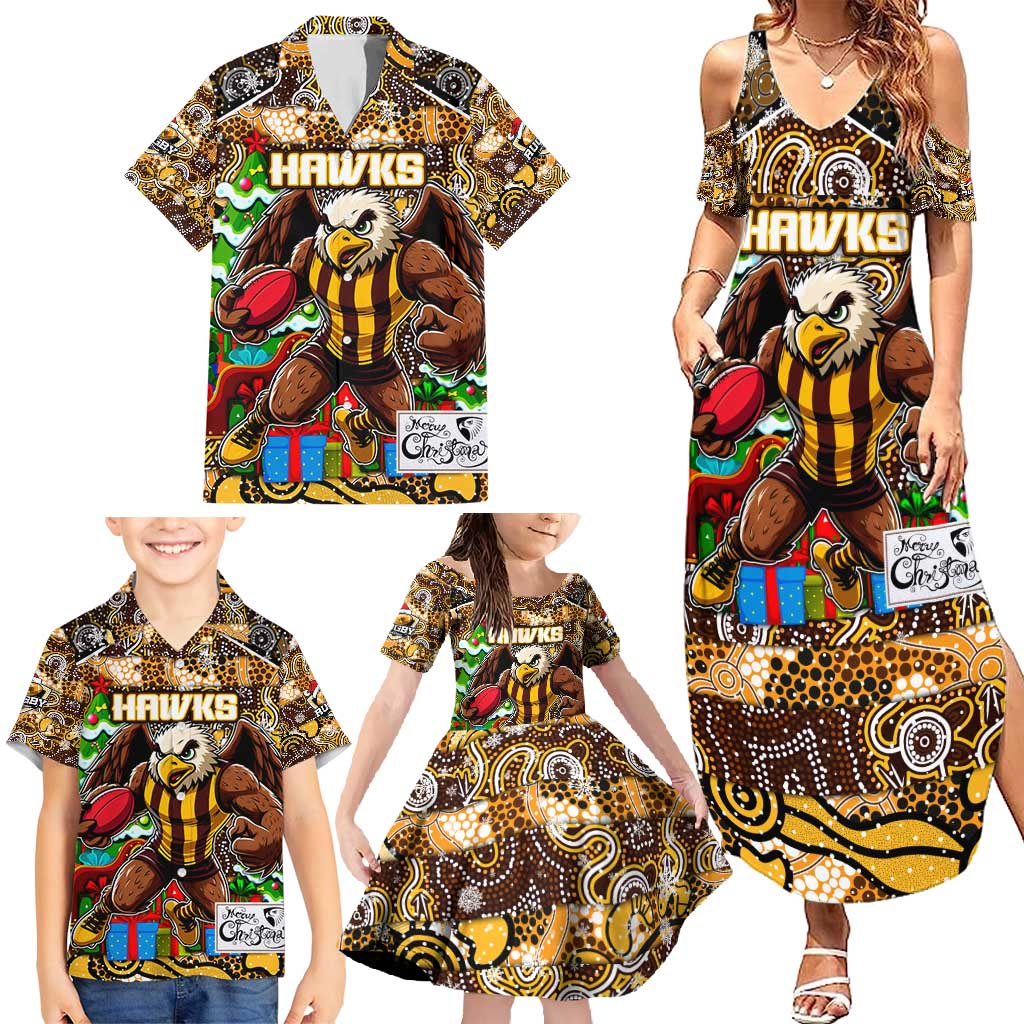 Custom Hawks Rugby Merry Christmas Family Matching Summer Maxi Dress and Hawaiian Shirt Indigenous Australian Art