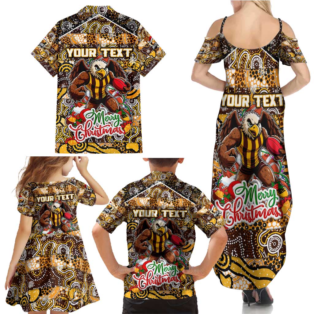 Custom Hawks Rugby Merry Christmas Family Matching Summer Maxi Dress and Hawaiian Shirt Indigenous Australian Art