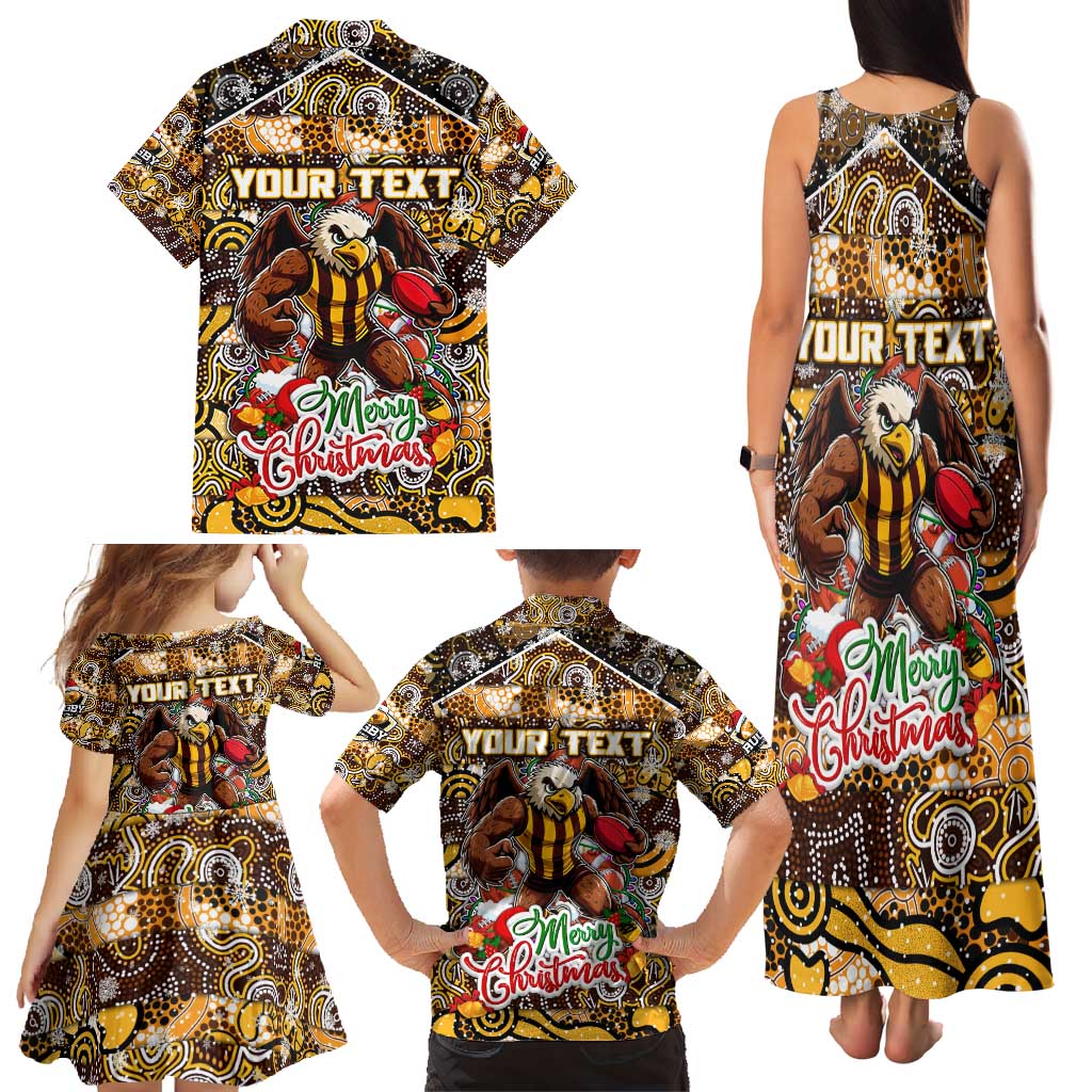 Custom Hawks Rugby Merry Christmas Family Matching Tank Maxi Dress and Hawaiian Shirt Indigenous Australian Art