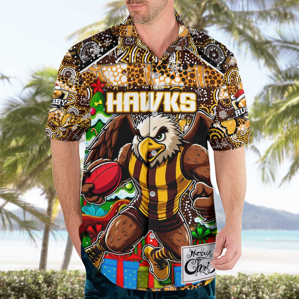 Custom Hawks Football Merry Christmas Hawaiian Shirt Indigenous Australian Art - Vibe Hoodie Shop