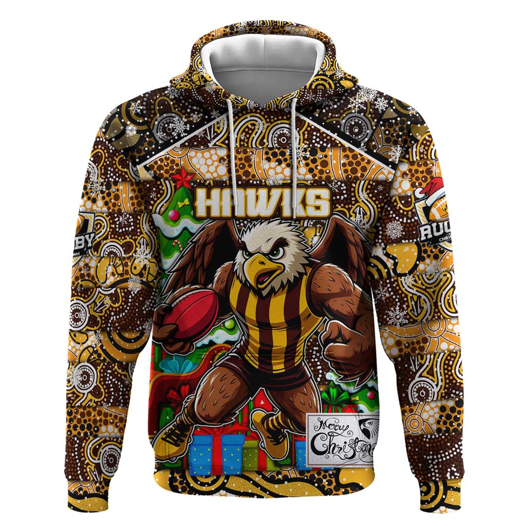 Custom Hawks Football Merry Christmas Hoodie Indigenous Australian Art - Vibe Hoodie Shop