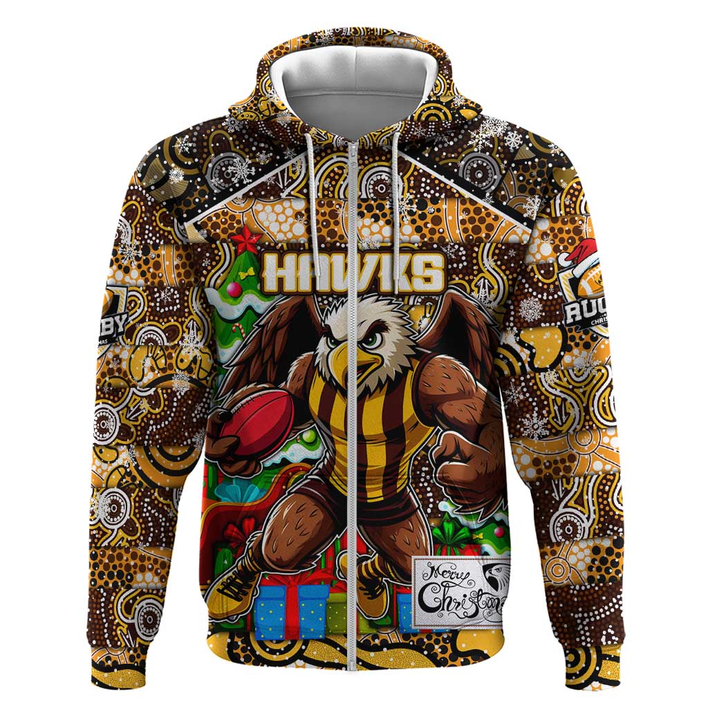 Custom Hawks Football Merry Christmas Hoodie Indigenous Australian Art - Vibe Hoodie Shop