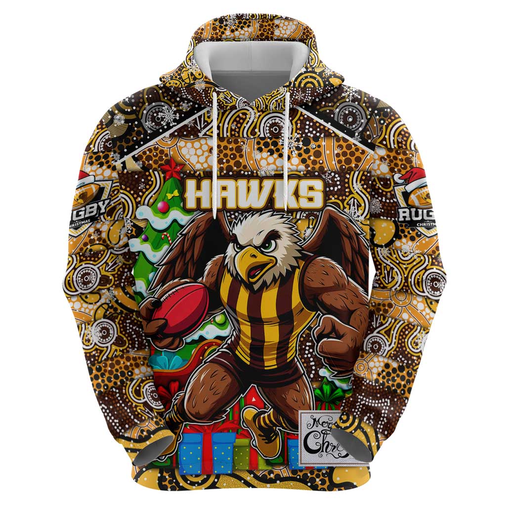 Custom Hawks Football Merry Christmas Hoodie Indigenous Australian Art - Vibe Hoodie Shop