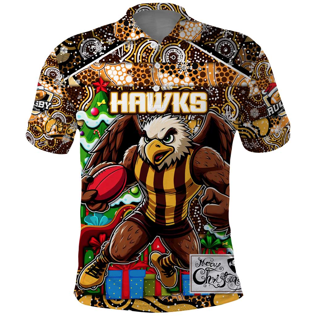 Custom Hawks Football Merry Christmas Polo Shirt Indigenous Australian Art - Vibe Hoodie Shop