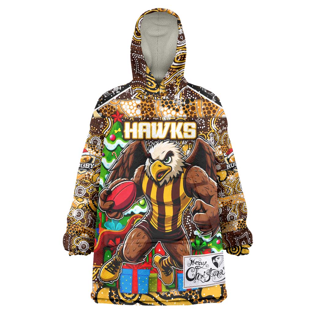 Custom Hawks Football Merry Christmas Wearable Blanket Hoodie Indigenous Australian Art - Vibe Hoodie Shop