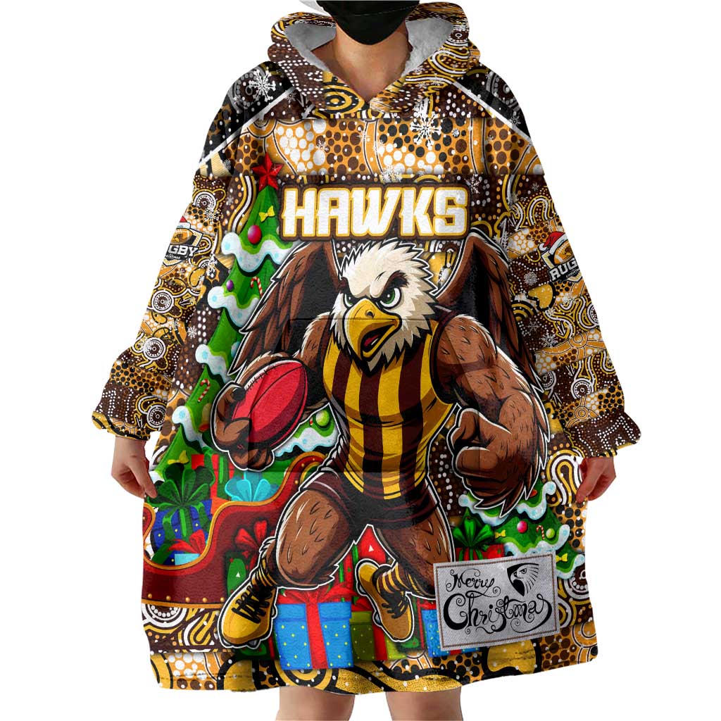 Custom Hawks Football Merry Christmas Wearable Blanket Hoodie Indigenous Australian Art - Vibe Hoodie Shop