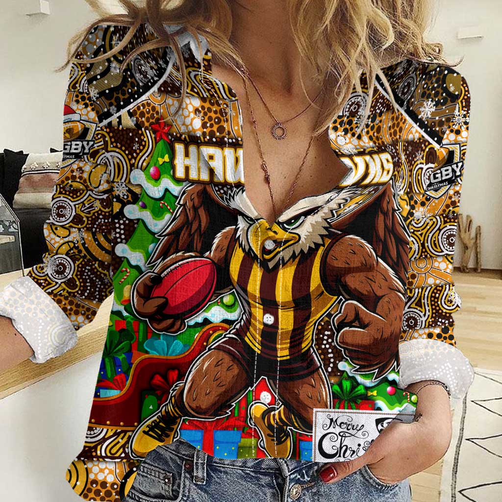 Custom Hawks Football Merry Christmas Women Casual Shirt Indigenous Australian Art - Vibe Hoodie Shop