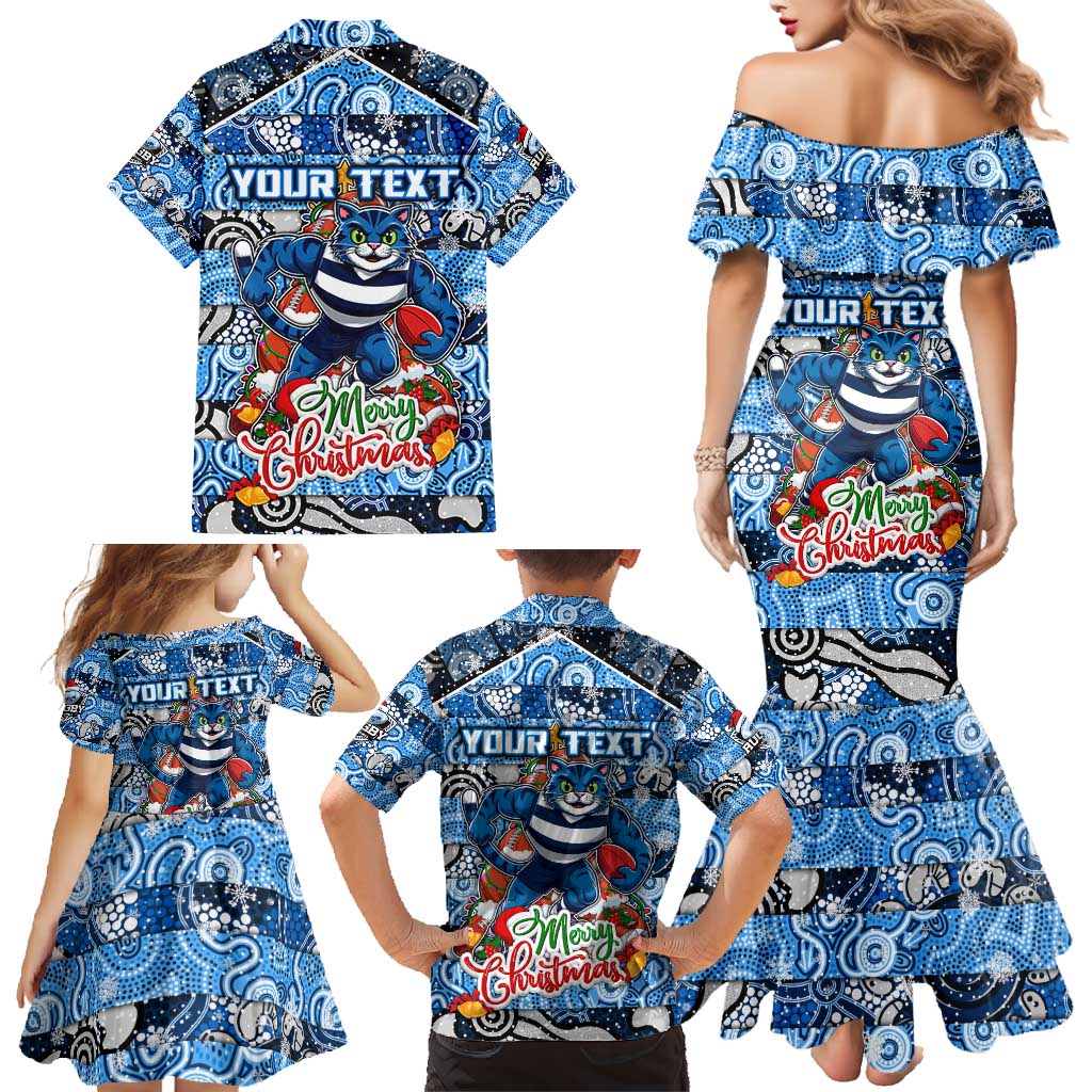 Custom Cats Rugby Merry Christmas Family Matching Mermaid Dress and Hawaiian Shirt Indigenous Australian Art