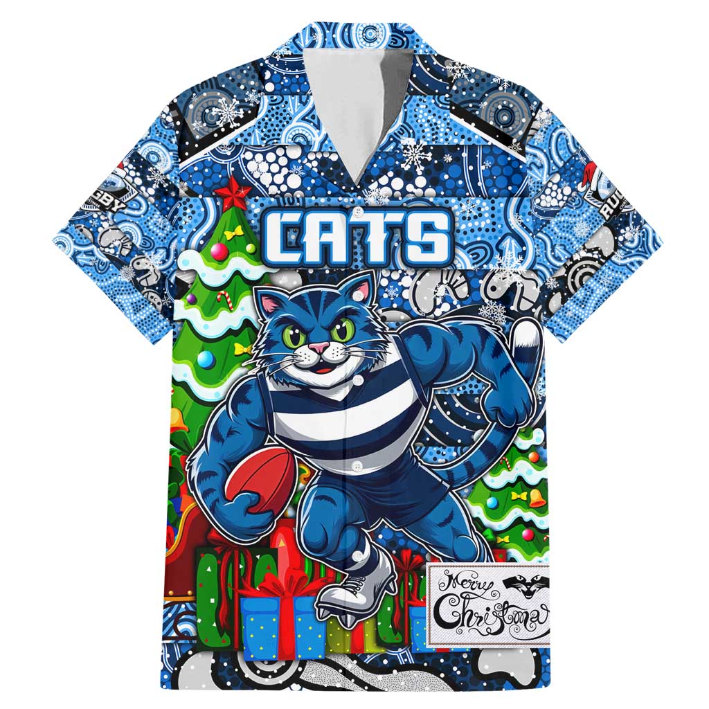Custom Cats Rugby Merry Christmas Family Matching Mermaid Dress and Hawaiian Shirt Indigenous Australian Art