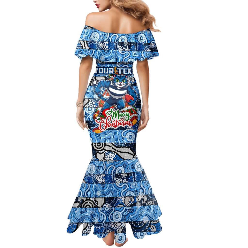 Custom Cats Rugby Merry Christmas Family Matching Mermaid Dress and Hawaiian Shirt Indigenous Australian Art