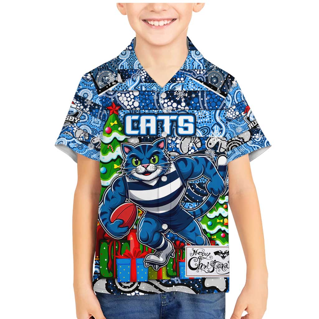 Custom Cats Rugby Merry Christmas Family Matching Mermaid Dress and Hawaiian Shirt Indigenous Australian Art
