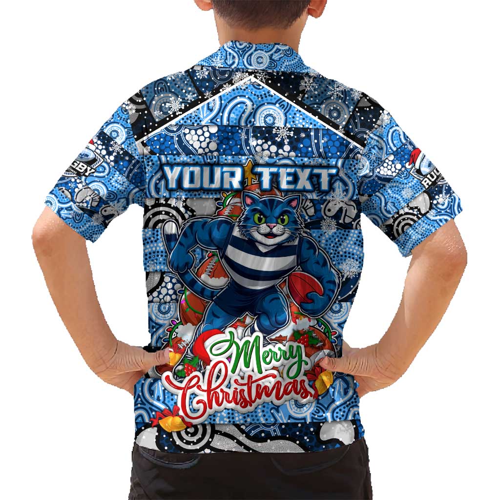 Custom Cats Rugby Merry Christmas Family Matching Off Shoulder Maxi Dress and Hawaiian Shirt Indigenous Australian Art