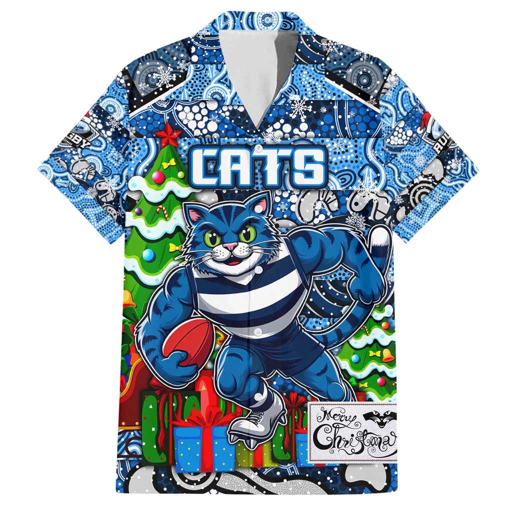 Custom Cats Rugby Merry Christmas Family Matching Off Shoulder Maxi Dress and Hawaiian Shirt Indigenous Australian Art