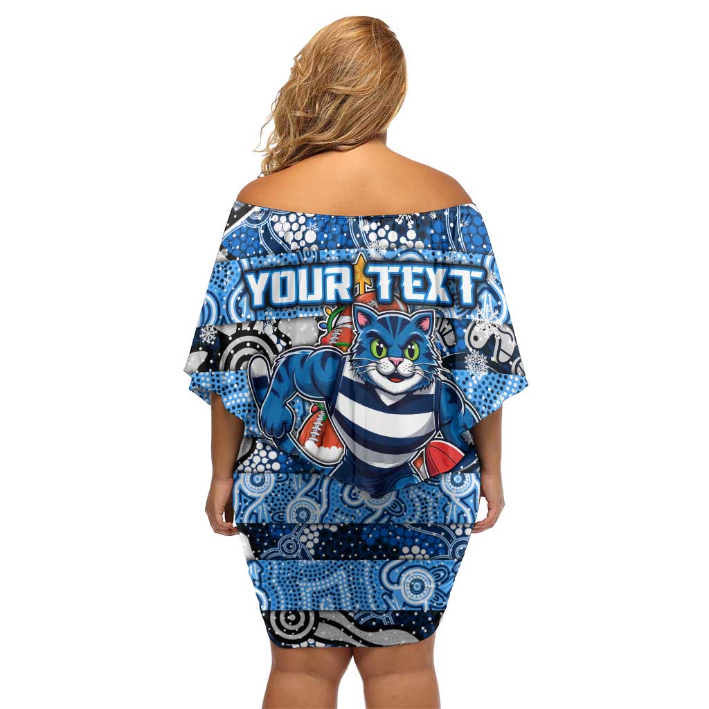Custom Cats Rugby Merry Christmas Family Matching Off Shoulder Short Dress and Hawaiian Shirt Indigenous Australian Art