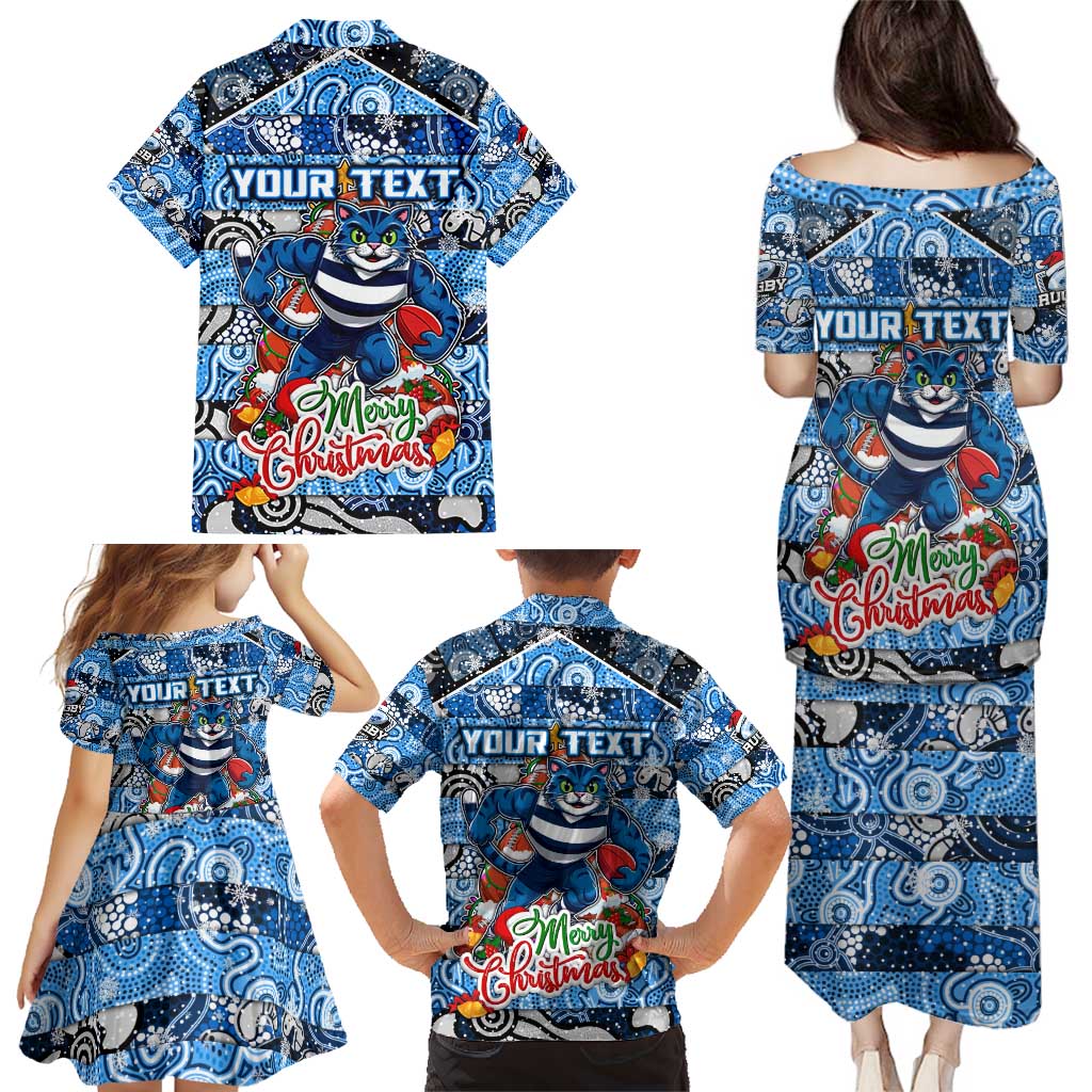 Custom Cats Rugby Merry Christmas Family Matching Puletasi and Hawaiian Shirt Indigenous Australian Art