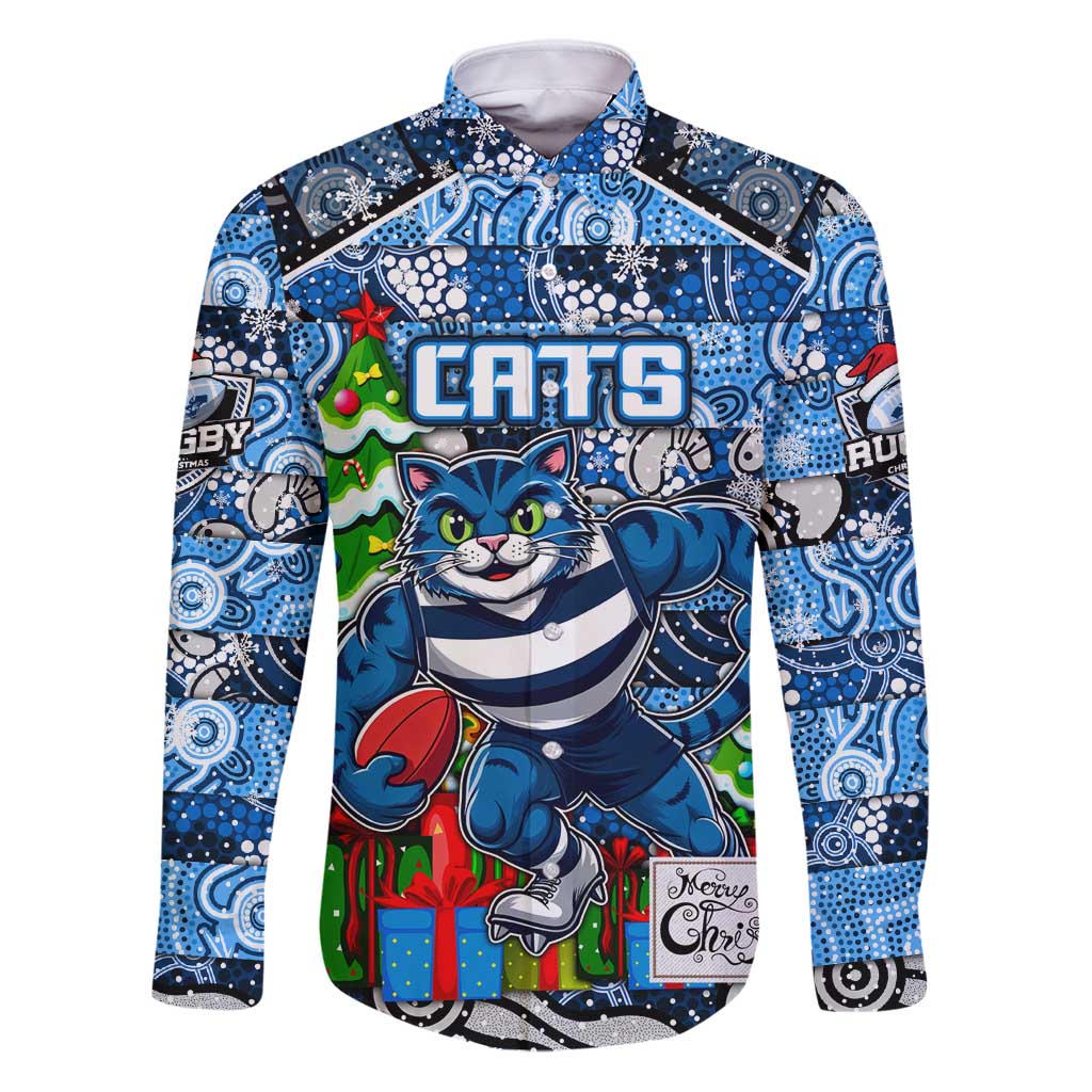 Custom Cats Rugby Merry Christmas Family Matching Puletasi and Hawaiian Shirt Indigenous Australian Art