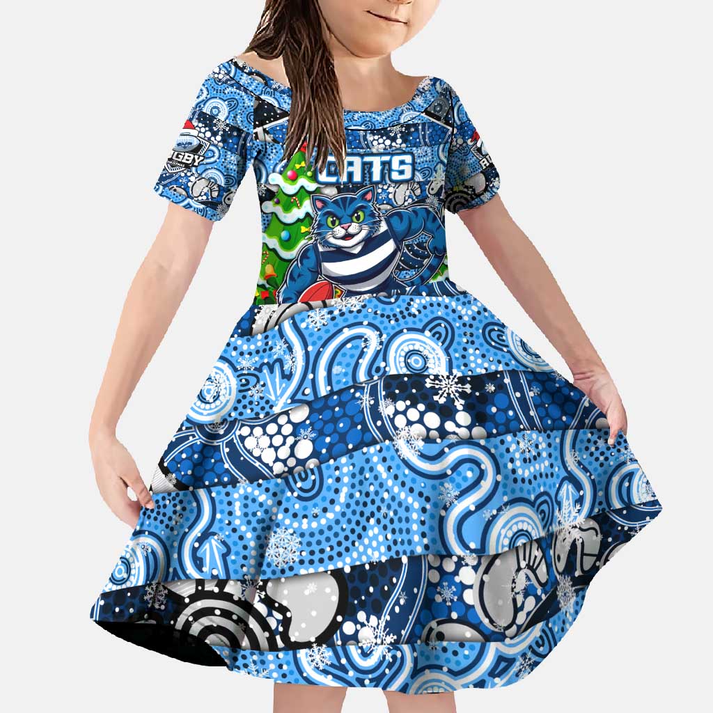 Custom Cats Rugby Merry Christmas Family Matching Short Sleeve Bodycon Dress and Hawaiian Shirt Indigenous Australian Art
