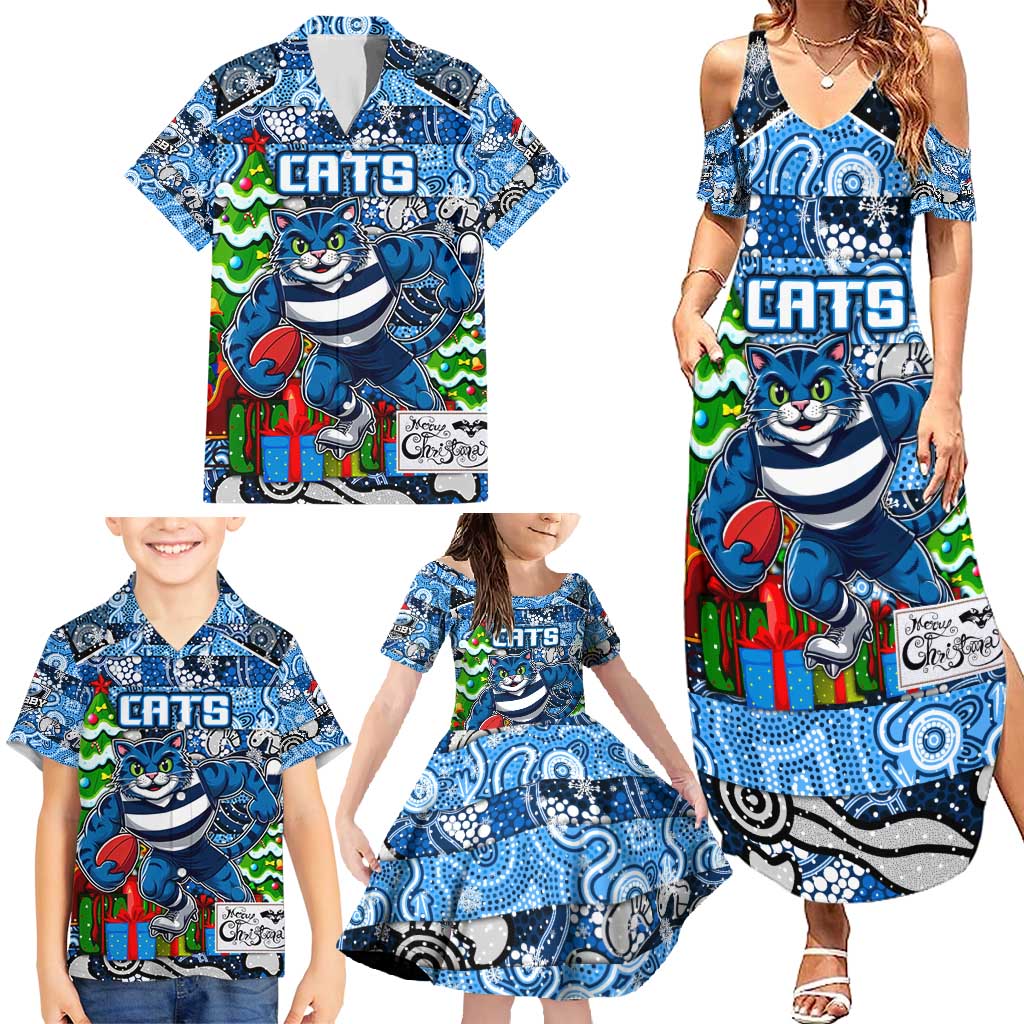 Custom Cats Rugby Merry Christmas Family Matching Summer Maxi Dress and Hawaiian Shirt Indigenous Australian Art