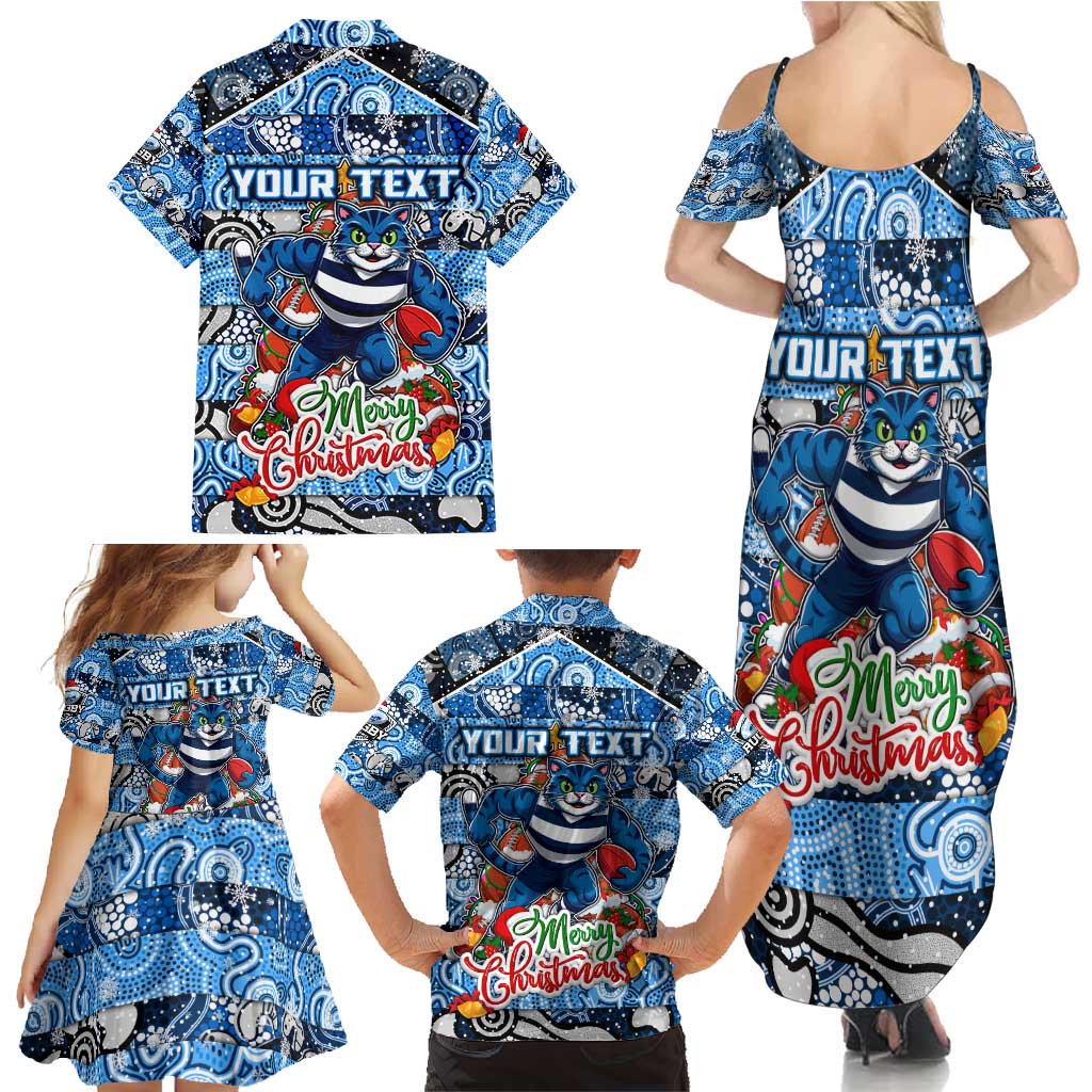 Custom Cats Rugby Merry Christmas Family Matching Summer Maxi Dress and Hawaiian Shirt Indigenous Australian Art