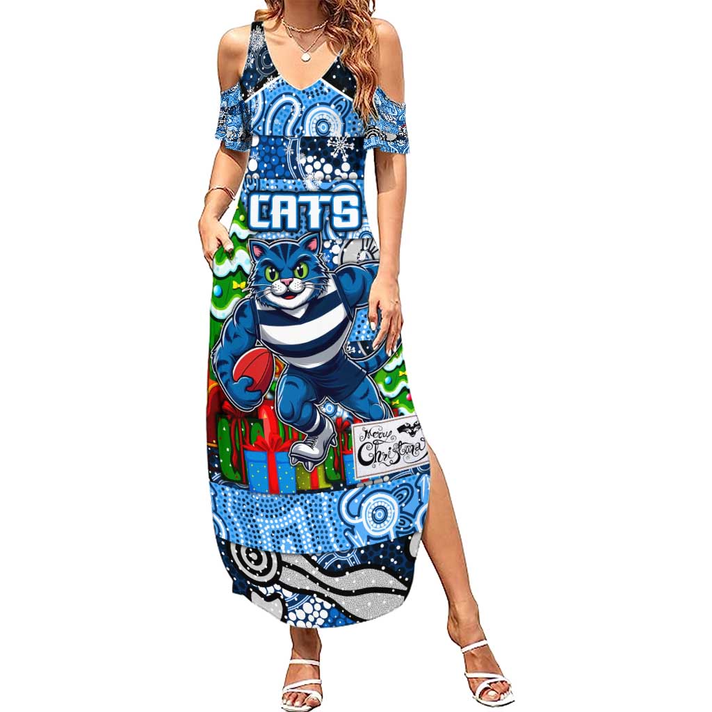 Custom Cats Rugby Merry Christmas Family Matching Summer Maxi Dress and Hawaiian Shirt Indigenous Australian Art