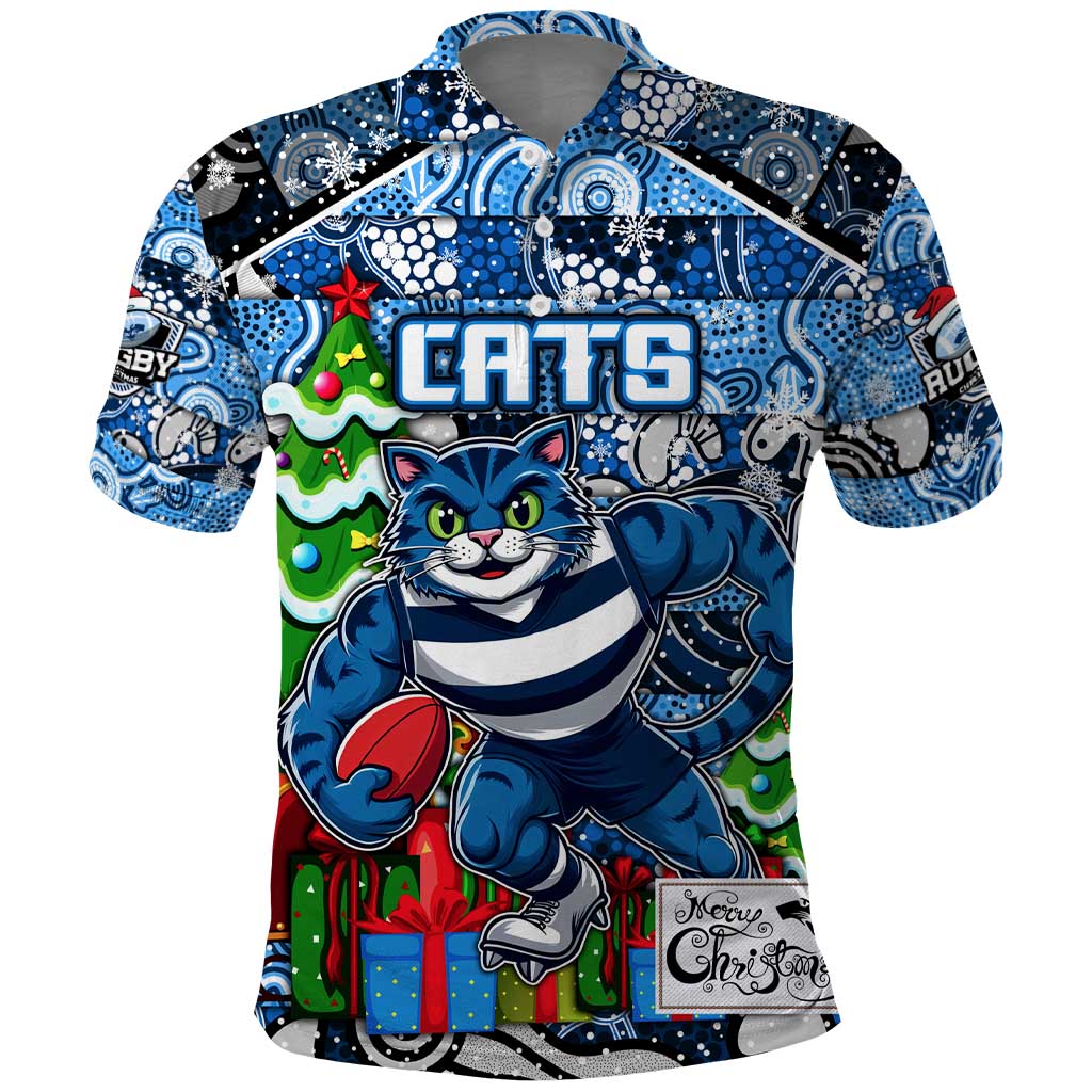 Custom Cats Football Merry Christmas Polo Shirt Indigenous Australian Art - Vibe Hoodie Shop