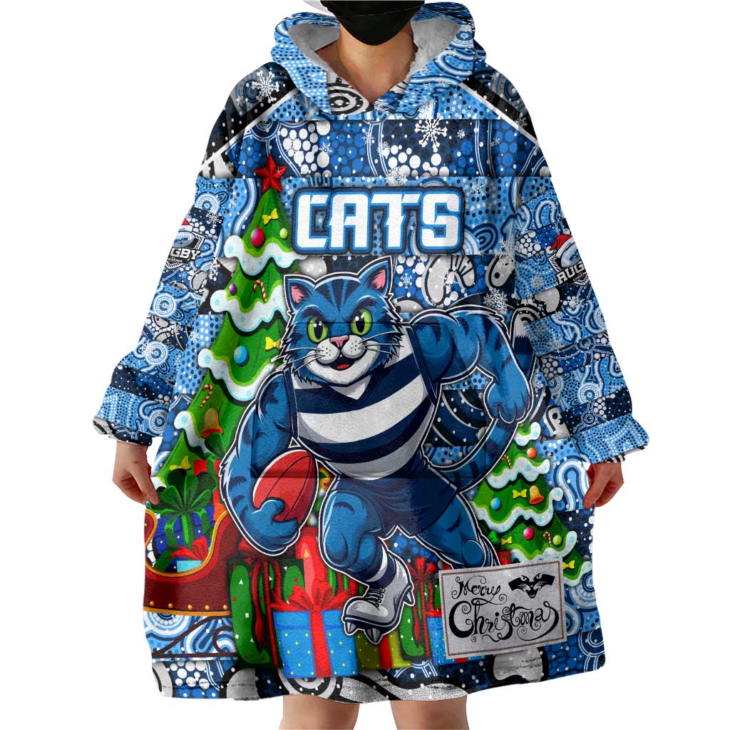 Custom Cats Football Merry Christmas Wearable Blanket Hoodie Indigenous Australian Art - Vibe Hoodie Shop