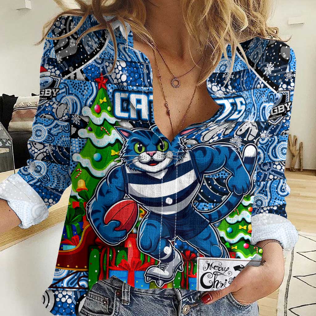 Custom Cats Football Merry Christmas Women Casual Shirt Indigenous Australian Art - Vibe Hoodie Shop