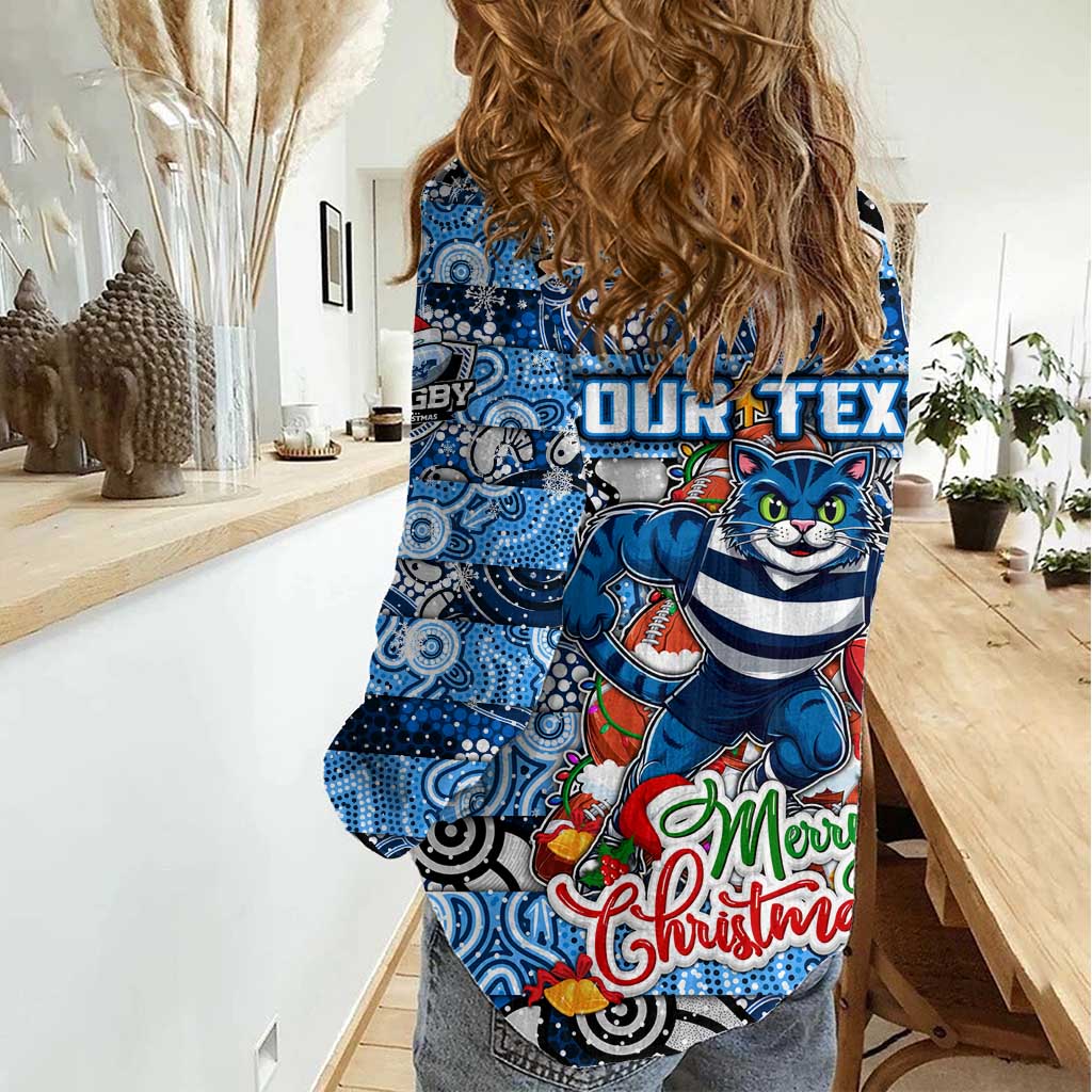Custom Cats Football Merry Christmas Women Casual Shirt Indigenous Australian Art - Vibe Hoodie Shop