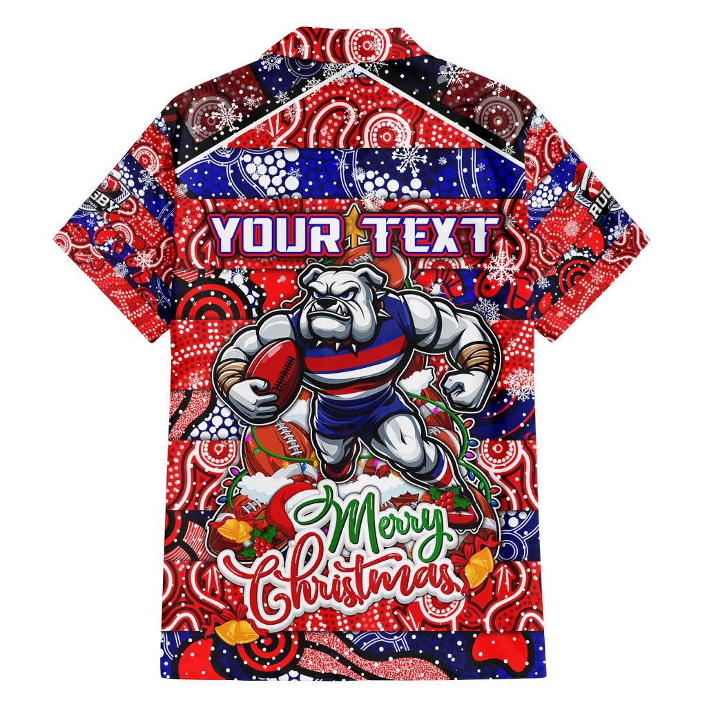 Custom Bulldogs Football Merry Christmas Family Matching Long Sleeve Bodycon Dress and Hawaiian Shirt Indigenous Australian Art