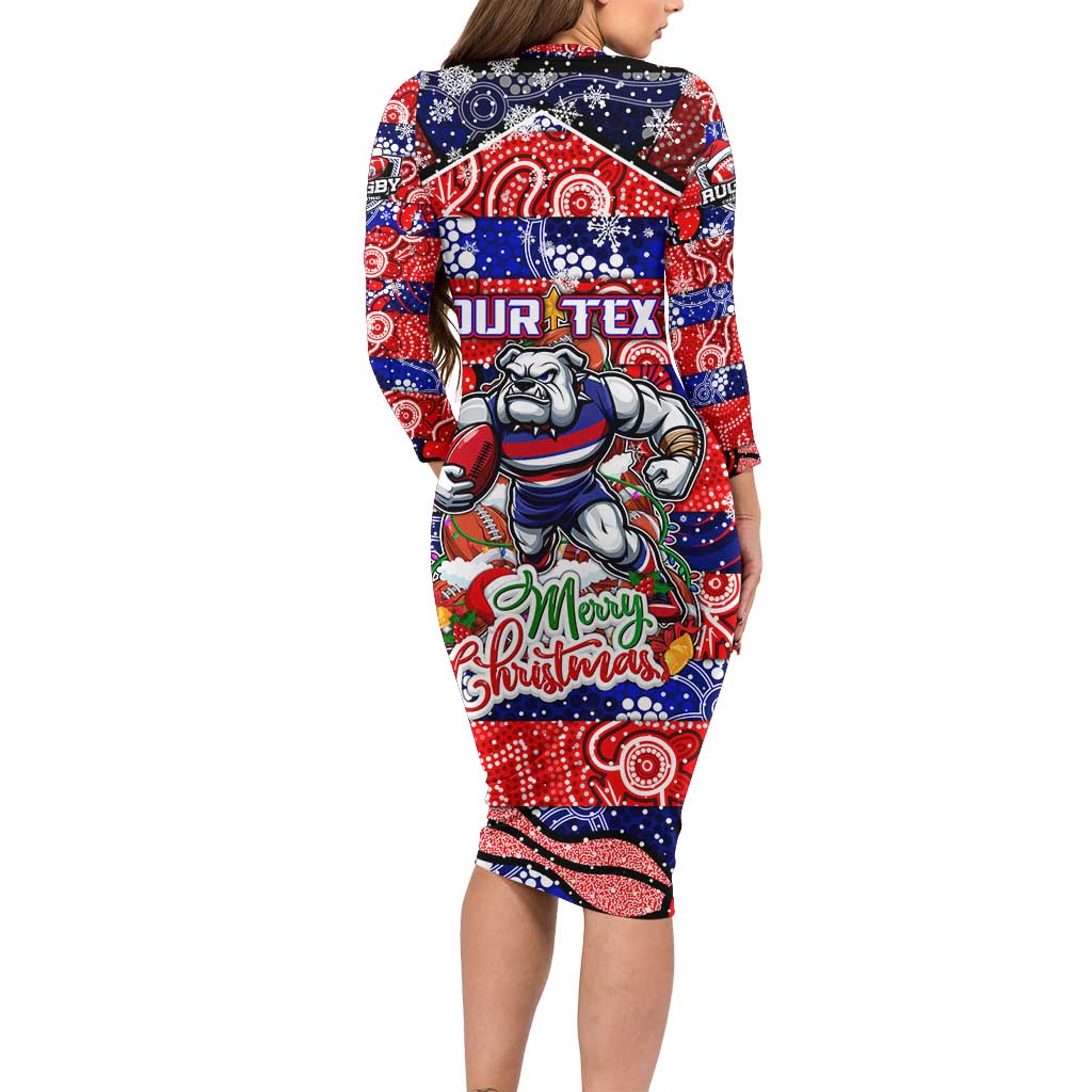 Custom Bulldogs Football Merry Christmas Family Matching Long Sleeve Bodycon Dress and Hawaiian Shirt Indigenous Australian Art
