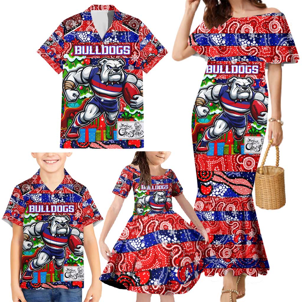 Custom Bulldogs Football Merry Christmas Family Matching Mermaid Dress and Hawaiian Shirt Indigenous Australian Art