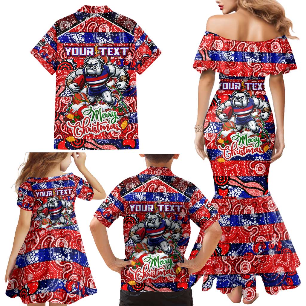Custom Bulldogs Football Merry Christmas Family Matching Mermaid Dress and Hawaiian Shirt Indigenous Australian Art