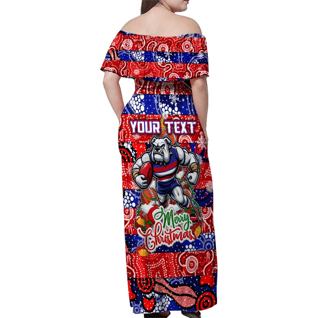 Custom Bulldogs Football Merry Christmas Family Matching Off Shoulder Maxi Dress and Hawaiian Shirt Indigenous Australian Art