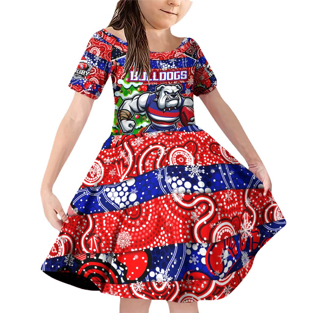 Custom Bulldogs Football Merry Christmas Family Matching Off Shoulder Short Dress and Hawaiian Shirt Indigenous Australian Art