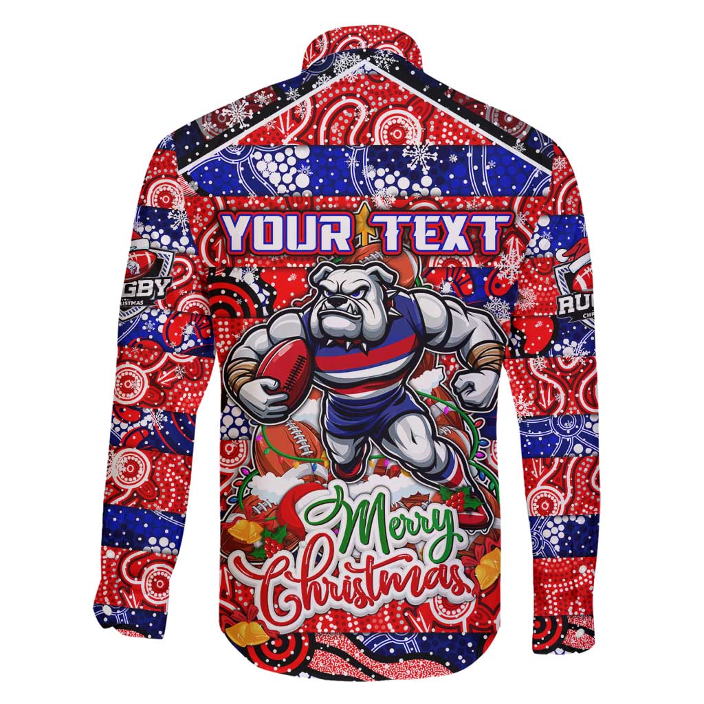 Custom Bulldogs Football Merry Christmas Family Matching Off Shoulder Short Dress and Hawaiian Shirt Indigenous Australian Art