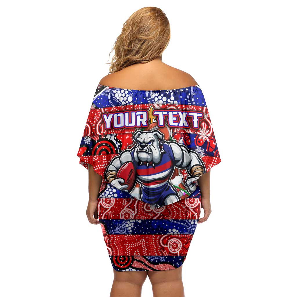 Custom Bulldogs Football Merry Christmas Family Matching Off Shoulder Short Dress and Hawaiian Shirt Indigenous Australian Art
