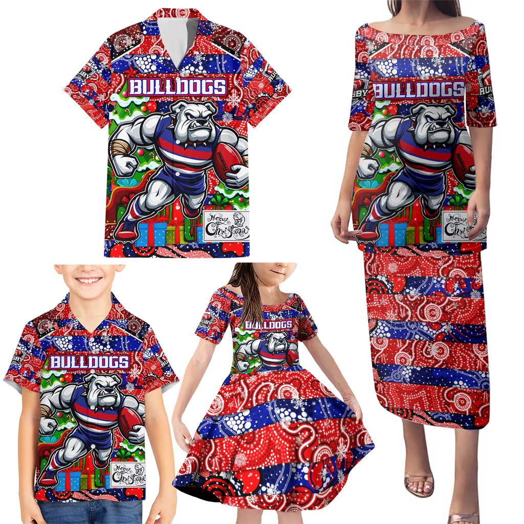 Custom Bulldogs Football Merry Christmas Family Matching Puletasi and Hawaiian Shirt Indigenous Australian Art