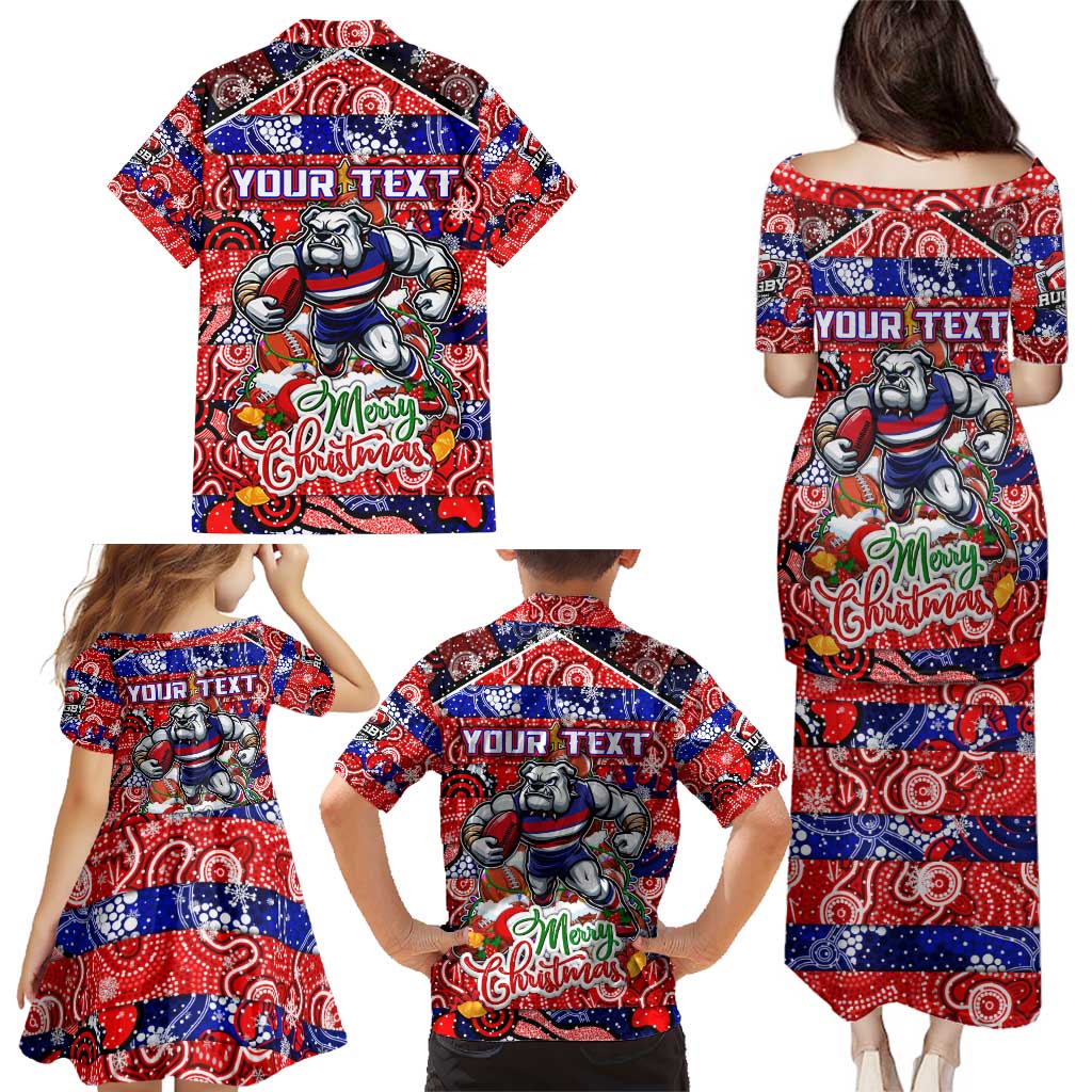 Custom Bulldogs Football Merry Christmas Family Matching Puletasi and Hawaiian Shirt Indigenous Australian Art