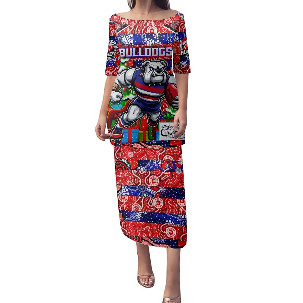 Custom Bulldogs Football Merry Christmas Family Matching Puletasi and Hawaiian Shirt Indigenous Australian Art