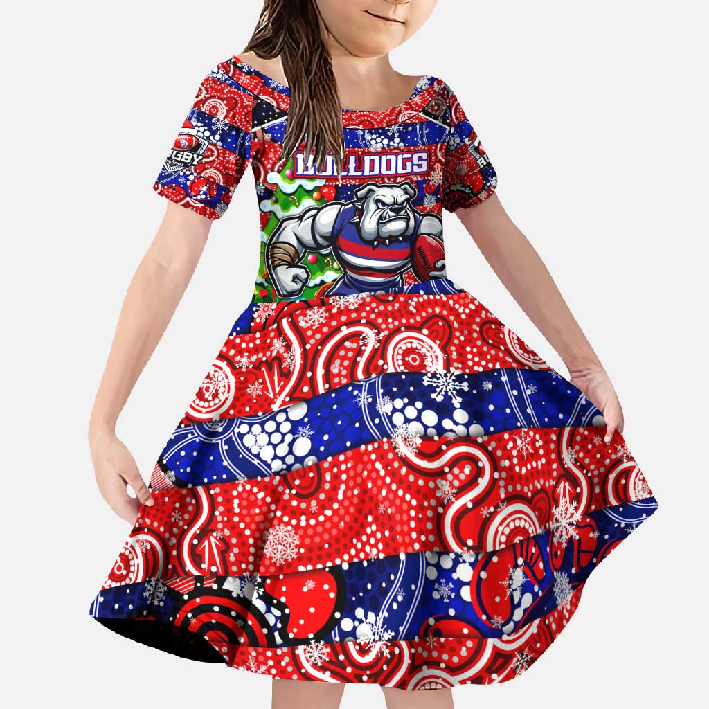 Custom Bulldogs Football Merry Christmas Family Matching Short Sleeve Bodycon Dress and Hawaiian Shirt Indigenous Australian Art