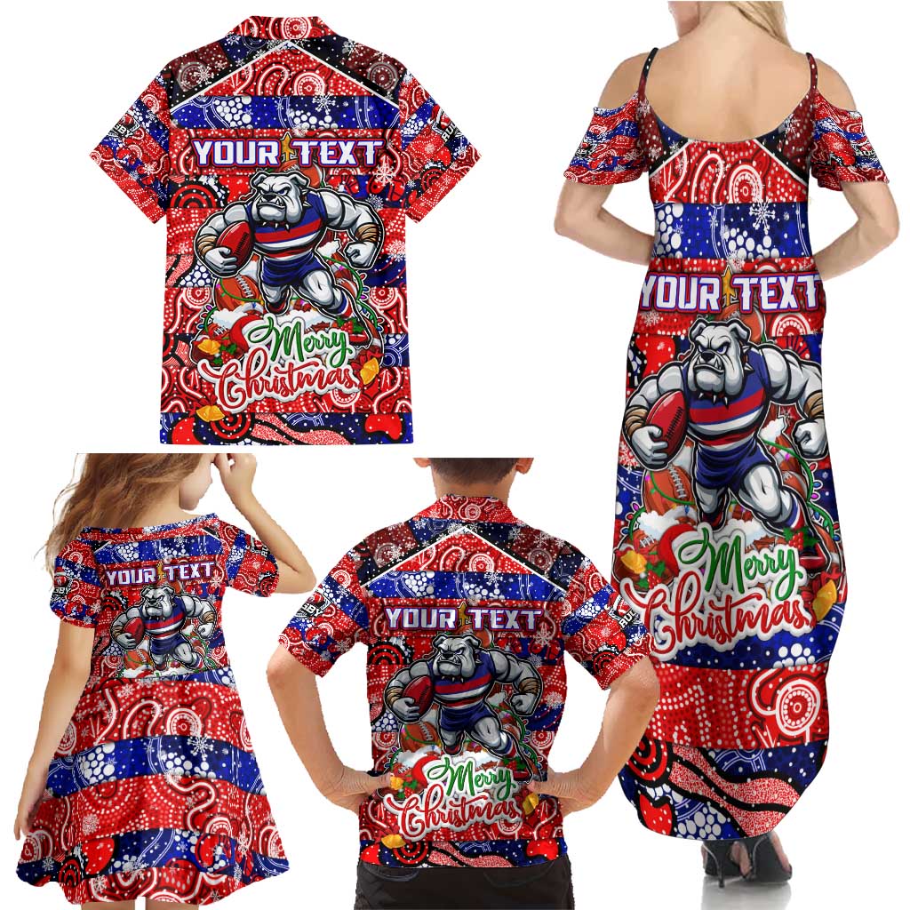 Custom Bulldogs Football Merry Christmas Family Matching Summer Maxi Dress and Hawaiian Shirt Indigenous Australian Art