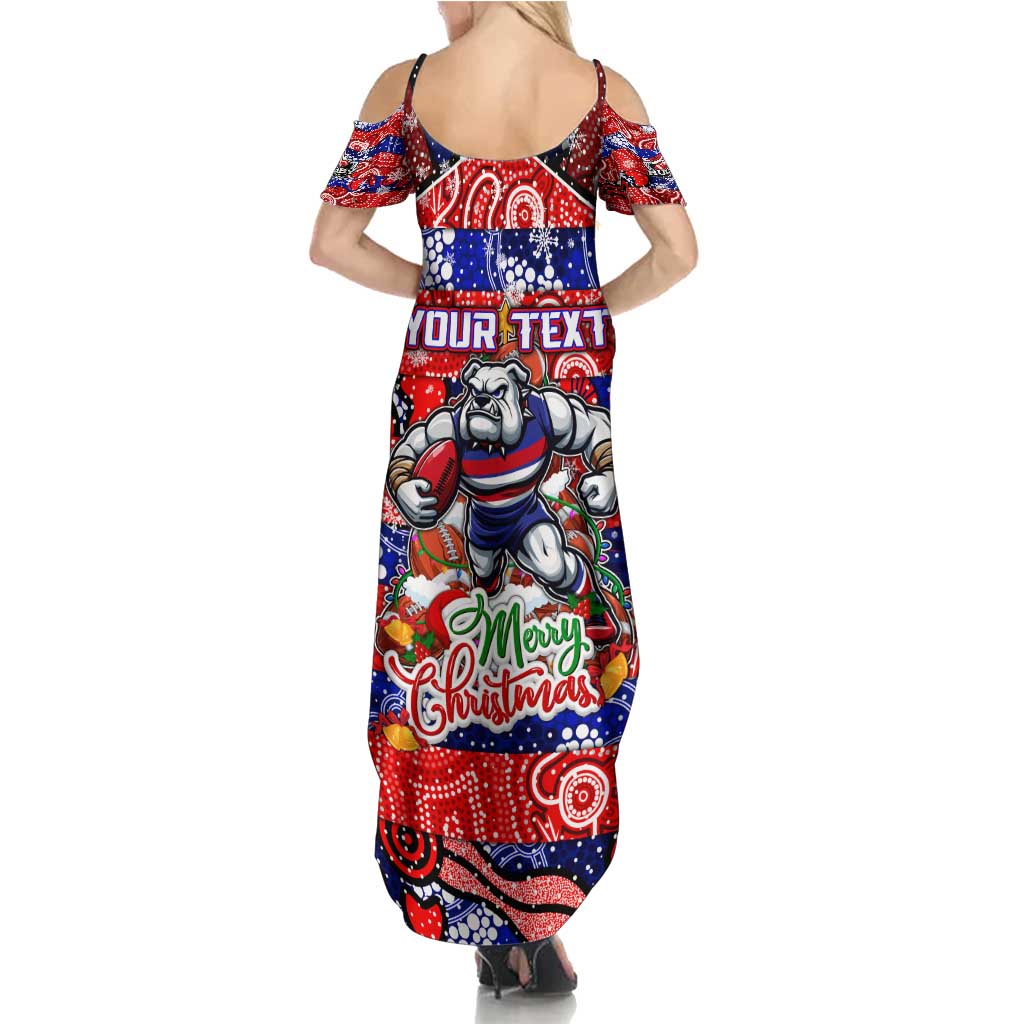 Custom Bulldogs Football Merry Christmas Family Matching Summer Maxi Dress and Hawaiian Shirt Indigenous Australian Art