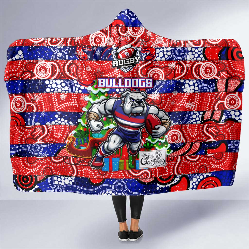 Bulldogs Football Merry Christmas Hooded Blanket Indigenous Australian Art