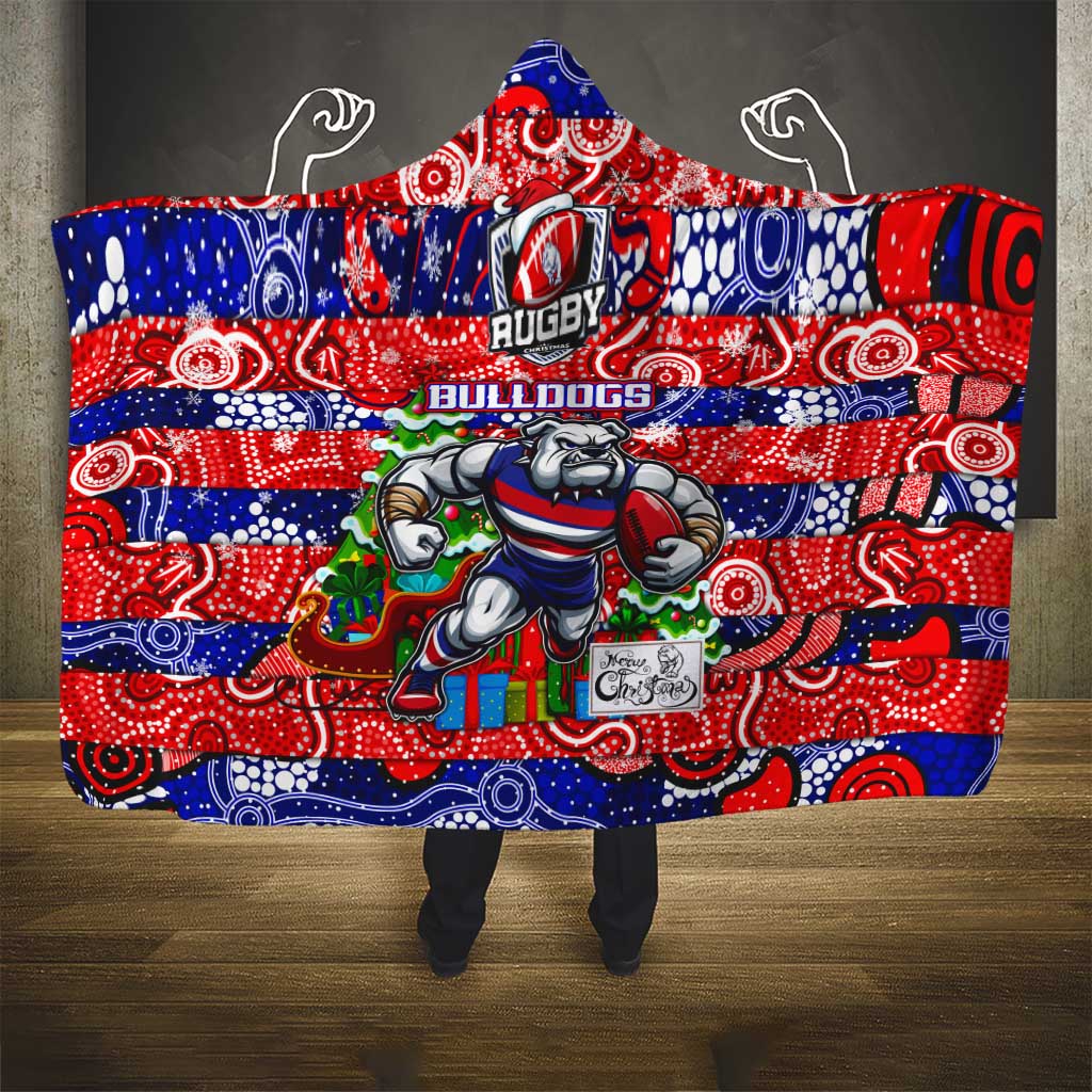 Bulldogs Football Merry Christmas Hooded Blanket Indigenous Australian Art