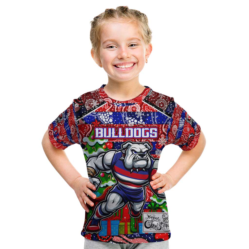 Custom Bulldogs Football Merry Christmas Kid T Shirt Indigenous Australian Art - Vibe Hoodie Shop