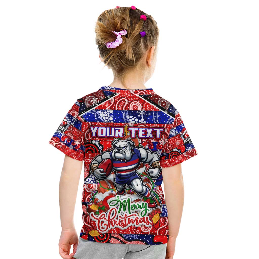 Custom Bulldogs Football Merry Christmas Kid T Shirt Indigenous Australian Art - Vibe Hoodie Shop