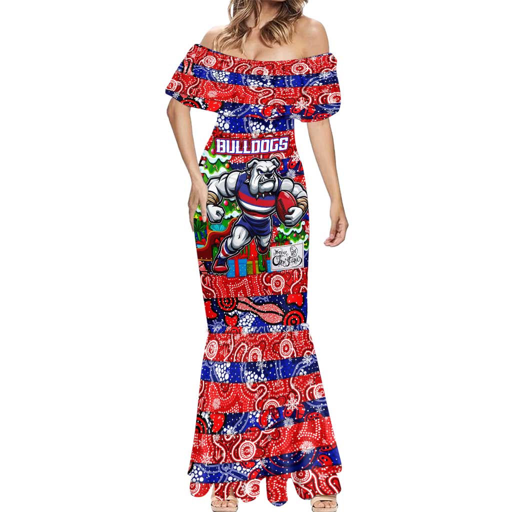 Custom Bulldogs Football Merry Christmas Mermaid Dress Indigenous Australian Art