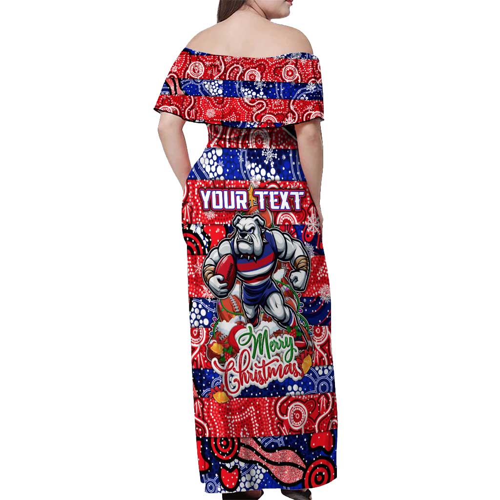 Custom Bulldogs Football Merry Christmas Off Shoulder Maxi Dress Indigenous Australian Art