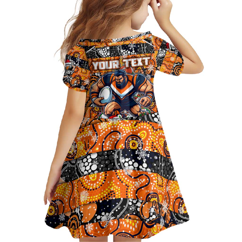 Custom Giants Rugby Merry Christmas Family Matching Long Sleeve Bodycon Dress and Hawaiian Shirt Indigenous Australian Art